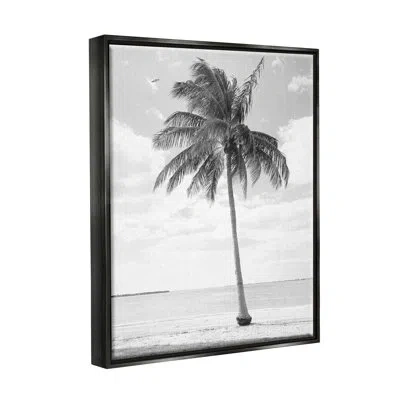 Stupell Industries Single Palm Tree Monochrome Tropical Beach Plant By Graffitee Studios - Floater Frame Print On Canva In Jet Black Floater Frame