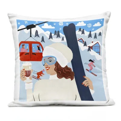 Stupell Industries Sipping Cocoa On Ski Lift Design By Carrie Cantwell Outdoor Printed Pillow In Blue