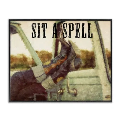 Stupell Industries Sit A Spell Cowboy Giclee Art By Sasha In Midnight Black Framed Giclee