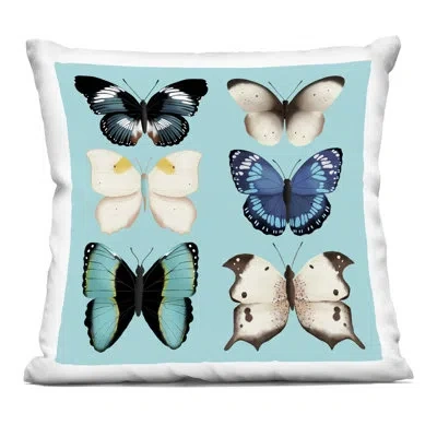 Stupell Industries Six Diverse Butterflies On Turquoise Decorative Printed Throw Pillow, Design By Metka Hiti, 18 X 7 X In Blue
