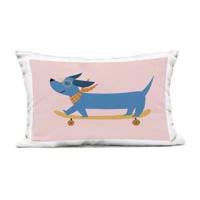 Stupell Industries Skateboarding Wiener Dog Outdoor Printed Pillow, Design By Rachel Nieman, 14 X 7 X 20 In Pink