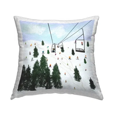 Stupell Industries Ski Lift & Slopes Outdoor Printed Pillow By Ashley Singleton In White
