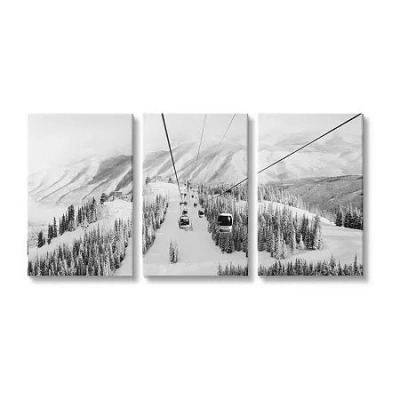 Stupell Industries Ski Mountain Top Landscape 3-pc. Wall Art Set In Yellow