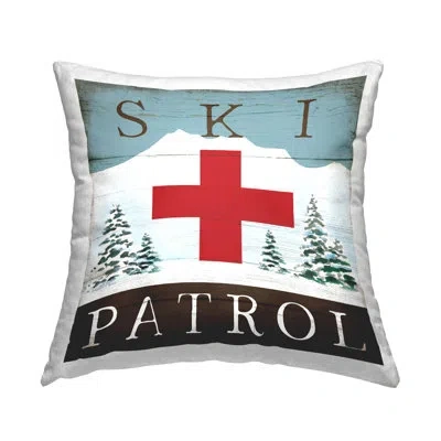 Stupell Industries Ski Patrol Rustic Symbol Decorative Printed Throw Pillow By Elizabeth Tyndall In Blue;brown;white;red