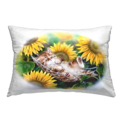 Stupell Industries Sleeping Cat & Sunflowers Decorative Printed Throw Pillow By Kayomi Harai In Yellow