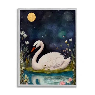 Stupell Industries Sleeping Swan Night Sky Single Picture Frame Print On Canvas In Farmhouse Gray Framed Giclee