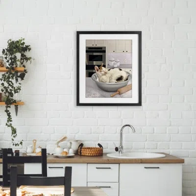 Stupell Industries Sleepy Cat In Mixing Bowl Framed Print Under Glass, Design By Mehu Art In Midnight Black Frame