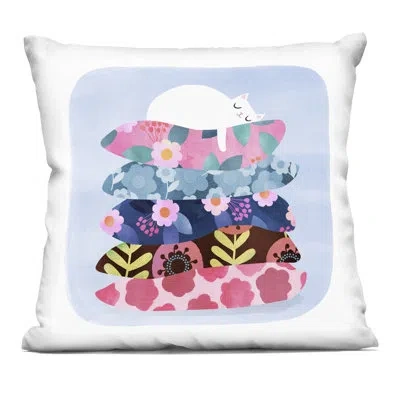 Stupell Industries Sleepy Cat On Patterned Pillows Decorative Printed Throw Pillow Design By Angie Rozelaar In Blue