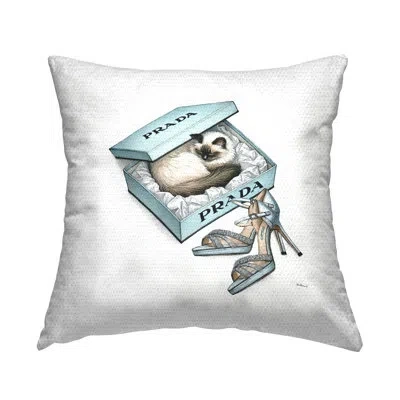 Stupell Industries Sleepy Kitten In Shoebox Outdoor Printed Pillow By Amanda Greenwood In Blue