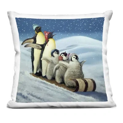 Stupell Industries Sleigh Ride Snowy Penguins Decorative Printed Throw Pillow Design By Lucia Heffernan In Blue