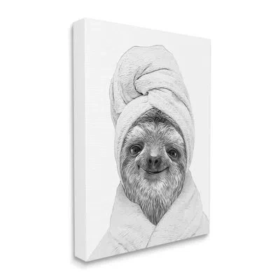 Stupell Industries Sloth In Bathrobe Animal Portrait On Canvas Graphic Art In Black;white