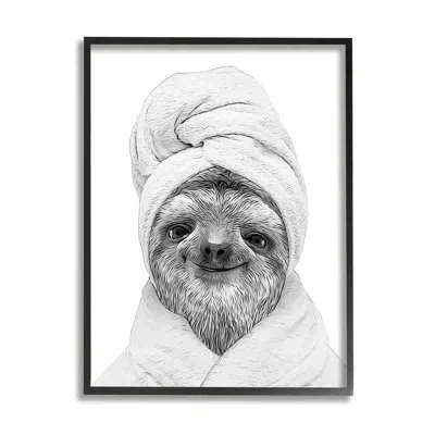 Stupell Industries Sloth In Bathrobe Animal Portrait On Wood By Annalisa Latella Graphic Art In Midnight Black Framed Giclee