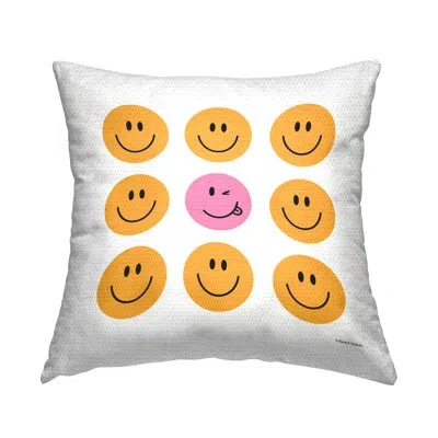 Stupell Industries Smiley Face Pattern Outdoor Printed Pillow By Rachel Nieman In Black;yellow;pink