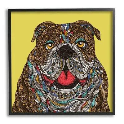 Stupell Industries Smiling Bulldog Bold Creative Mandala Patterns Shapes By Valentina Harper - Floater Frame Graphic Ar In Midnight Black Framed Giclee