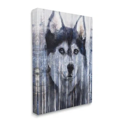 Stupell Industries Smiling Husky Dog Rustic Birch Tree Overlay By Kamdon Kreations - Floater Frame Graphic Art In Wrapped Canvas