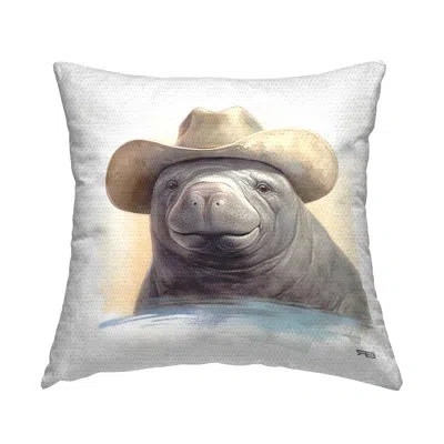 Stupell Industries Smiling Manatee With Hat Outdoor Printed Pillow By Rb In Gray