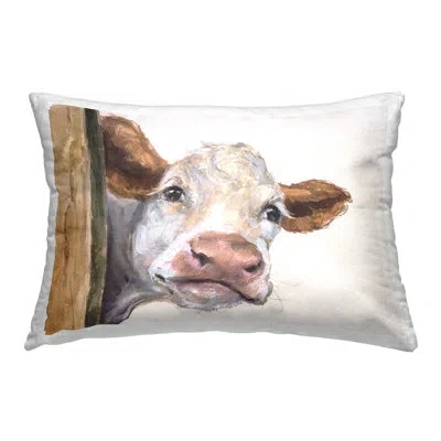 Stupell Industries Smiling Peeking Cow Decorative Printed Throw Pillow By Georgedyachenkoart In Tan