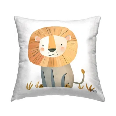Stupell Industries Smiling Whimsical Lion Decorative Printed Throw Pillow Design By Roozbeh Bahramali In Tan