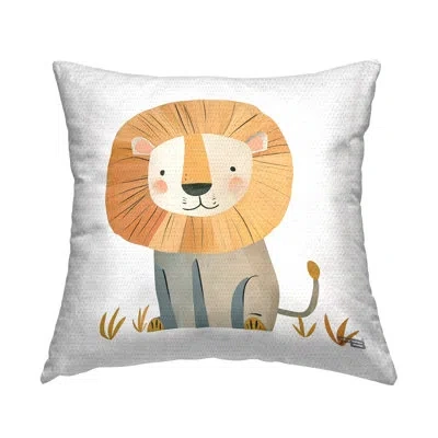 Stupell Industries Smiling Whimsical Lion Printed Outdoor Throw Pillow Design By Roozbeh Bahramali In Tan