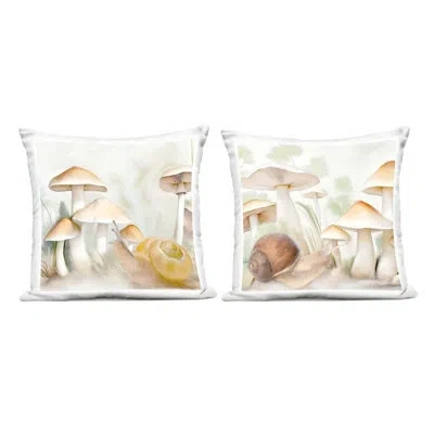 Stupell Industries Snail Crawl By Mushrooms Design By Kim Allen Outdoor Printed Pillow (set Of 2) In Tan