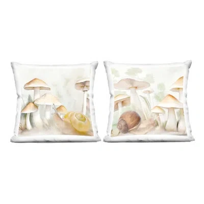Stupell Industries Snail Crawl By Mushrooms Design By Kim Allen Throw Pillow (set Of 2) In Tan