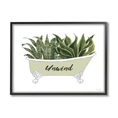Stupell Industries Snake Plant In Tub Unwind Bath By Cindy Jacobs - Floater Frame Graphic Art On Canvas In Midnight Black Framed Giclee