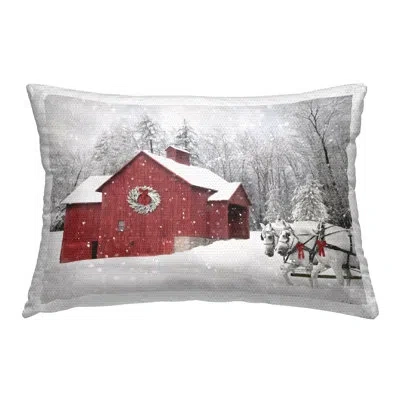Stupell Industries Snow Covered Red Barn Outdoor Printed Pillow By Lori Deiter In Gray