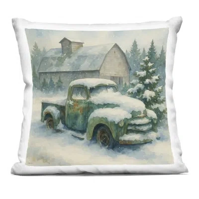 Stupell Industries Snow Frosted Vintage Truck Decorative Printed Throw Pillow, Design By Antony Smith In Green