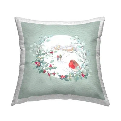 Stupell Industries Snow Scene With Border Outdoor Printed Pillow By Julie Clay In Green