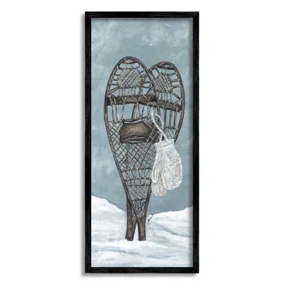 Stupell Industries Snowshoes And Winter Gloves By Julie Norkus - Floater Frame Graphic Art On Wood In Midnight Black Framed Giclee