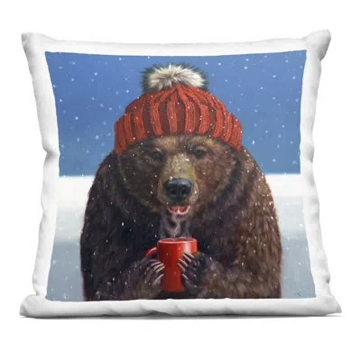 Stupell Industries Snowy Bear & Cocoa Mug Decorative Printed Throw Pillow, Design By Lucia Heffernan In Blue
