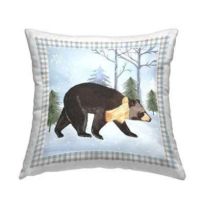Stupell Industries Snowy Bear Blue Tartan Border Printed Throw Pillow Design By Nd Art