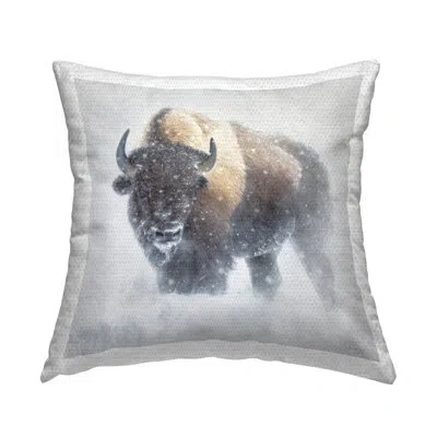 Stupell Industries Snowy Bison Winter Wildlife Outdoor Printed Pillow By James Corwin In Brown;white