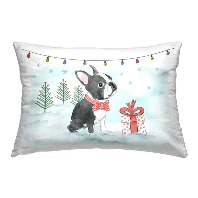 Stupell Industries Snowy Boston Terrier Decorative Printed Throw Pillow Design By Mollie B. In Blue