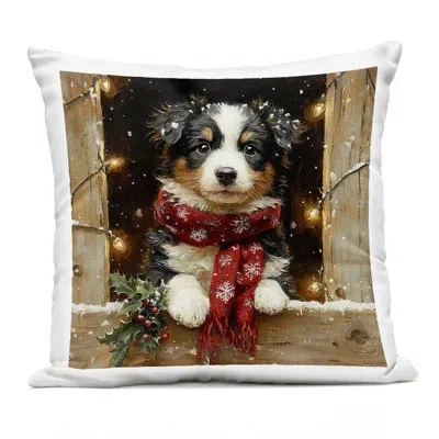 Stupell Industries Snowy Christmas Lights Puppy Design By Riley B Outdoor Printed Pillow In Brown