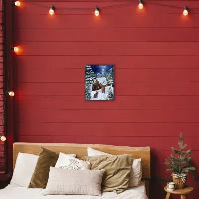 Stupell Industries Snowy Christmas Log Cottage Framed Giclee, Design By Patricia Reynolds In Midnight Black Framed Giclee