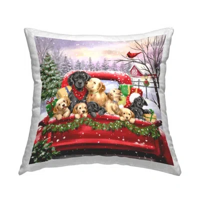 Stupell Industries Snowy Christmas Puppies Decorative Printed Throw Pillow Design By Jean Francois In Red