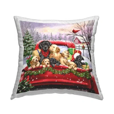 Stupell Industries Snowy Christmas Puppies Printed Outdoor Throw Pillow Design By Jean Francois In Red