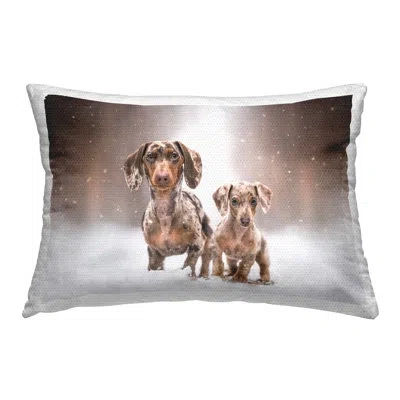 Stupell Industries Snowy Dachshund Puppies Outdoor Printed Pillow By Natalie Grosse In Brown