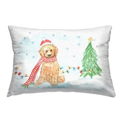 Stupell Industries Snowy Dog Scenery Printed Outdoor Throw Pillow Design By Mollie B. In Blue