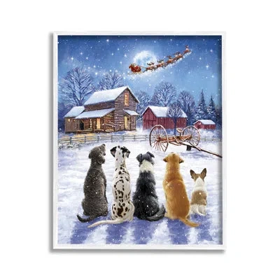 Stupell Industries " Snowy Farm Dogs Single Picture Frame " By Ian Saxton On Canvas In Coastal White Framed Giclee