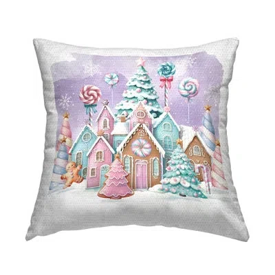 Stupell Industries Snowy Gingerbread House Outdoor Printed Pillow By Nicole Decamp In Purple