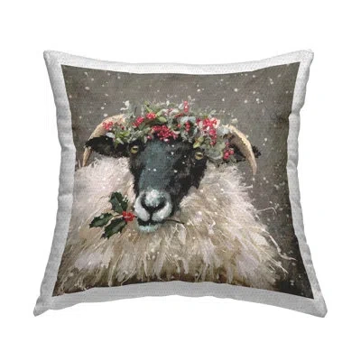 Stupell Industries Snowy Holiday Sheep Holly Outdoor Printed Pillow By Pip Wilson In Black;gray;ivory
