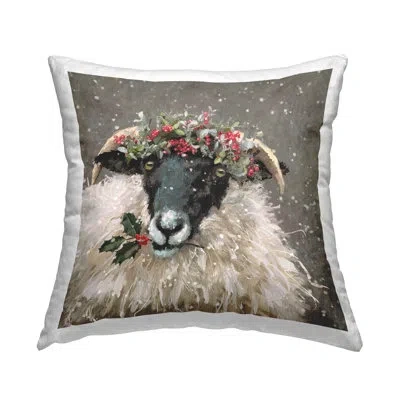 Stupell Industries Snowy Holiday Sheep Holly Printed Throw Pillow Design By Pip Wilson In Beige