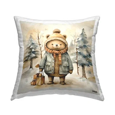 Stupell Industries Snowy Landscape & Bear Decorative Printed Throw Pillow By Rb In Green;beige