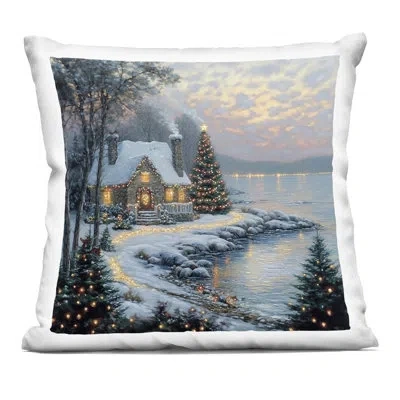 Stupell Industries Snowy Lit Cottage By Lake Decorative Printed Throw Pillow, Design By Heidi Kuntz In Blue
