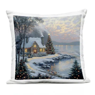Stupell Industries Snowy Lit Cottage By Lake Outdoor Printed Pillow, Design By Heidi Kuntz In Blue