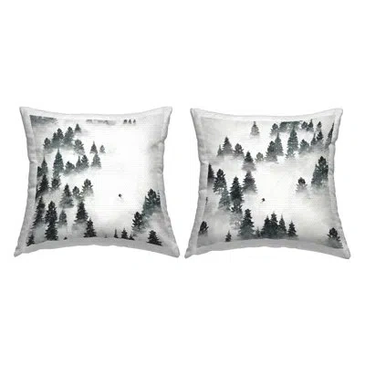 Stupell Industries Snowy Ski Slopes Mountain Pine Trees 2 Piece Outdoor Printed Pillow Set By Ziwei Li In Black;white