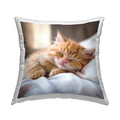 Stupell Industries Snuggled Sleeping Kitten Outdoor Printed Pillow By Rb In Beige