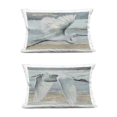 Stupell Industries Soaring Egrets Over Shore 2 Piece Decorative Printed Throw Pillow Set, Design By Patricia Pinto In Blue